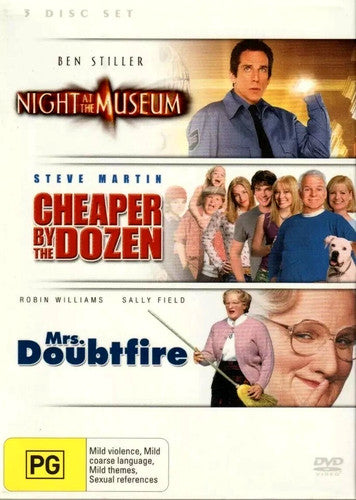 night at the museum,cheaper by the dozen.mrs.doubtfire
